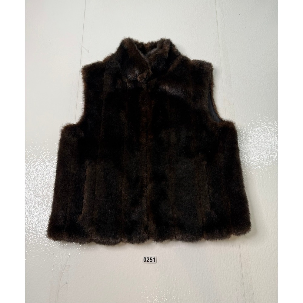 Giacca Gallery Company Reversible Faux Fur Vest Brown Black Large Full Zip